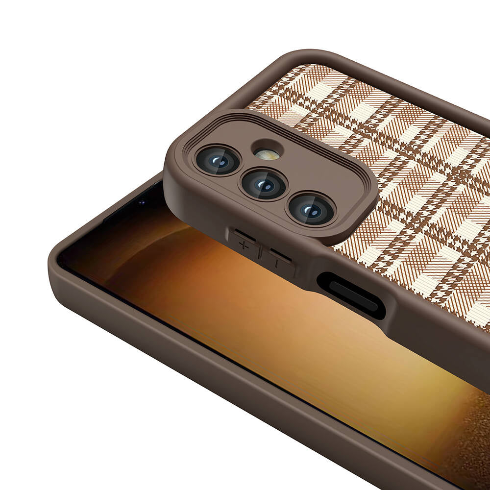 Galaxy A05S Case Camera Protection Printed Back Surface Zore Classy Cover Light Brown