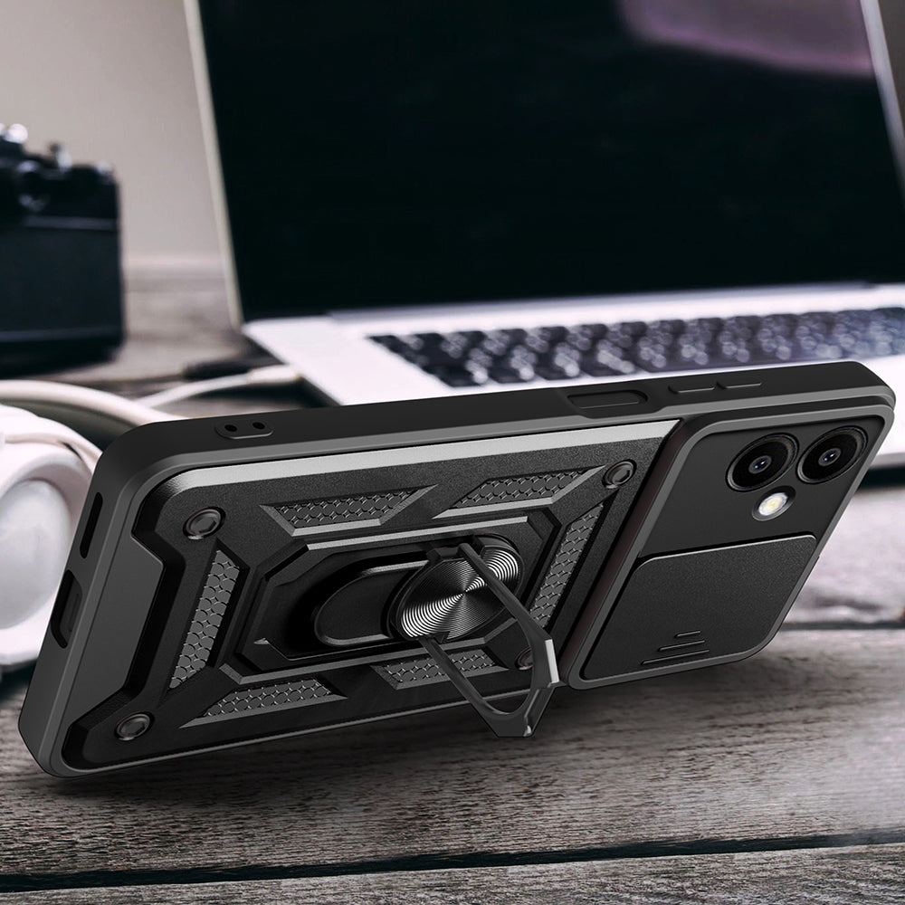 Galaxy A06 Case Magnetic Stand Camera Protection Zore Sliding Vega Cover Black