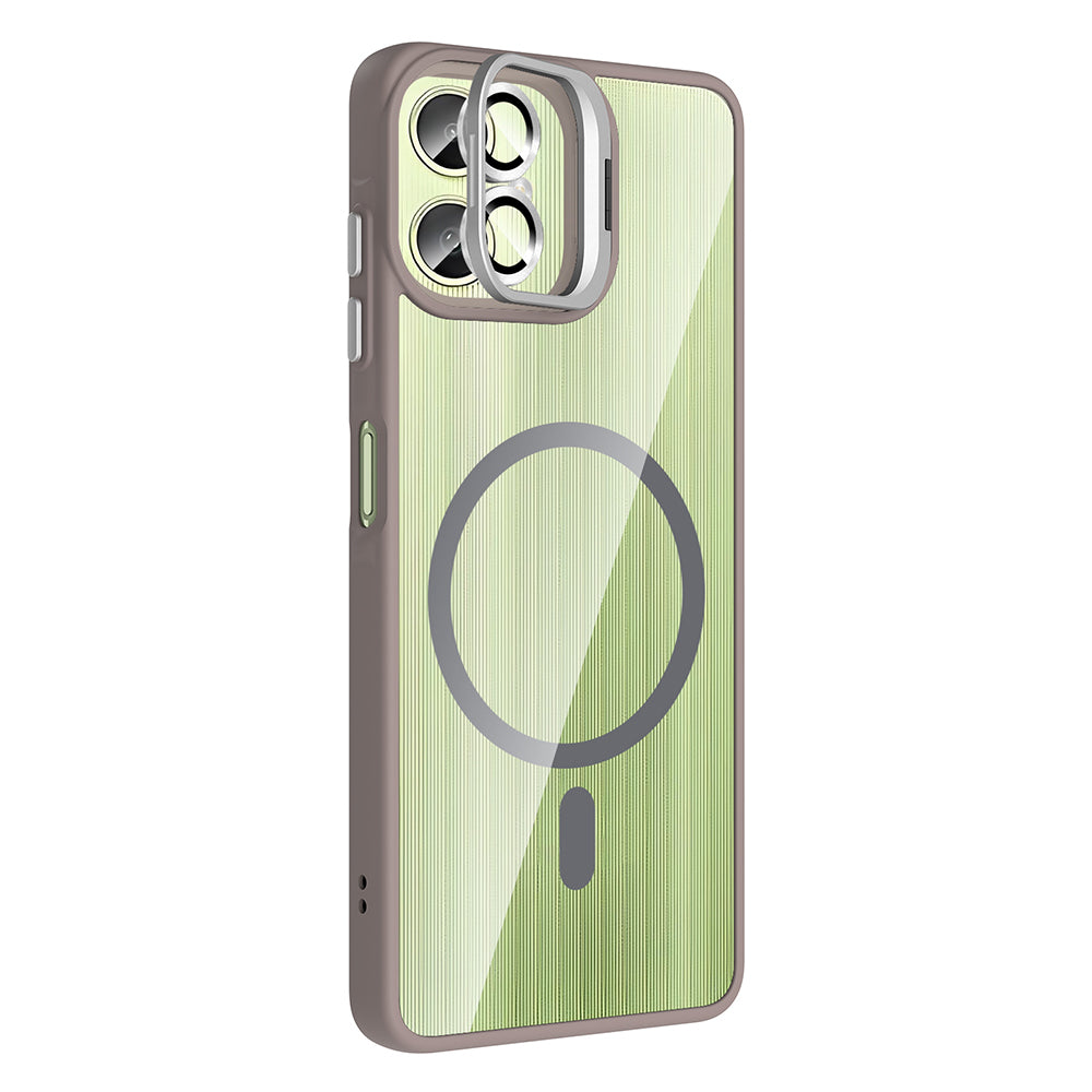 Galaxy A06 Case with Stand and Camera Lens Gift, M-Safe Charging Function, Zore Etro Cover Desert Titanium