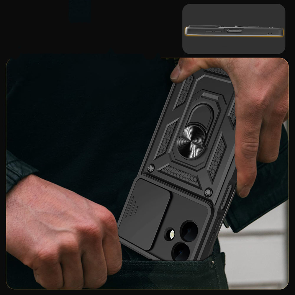 Galaxy A07 Case Magnetic Stand Camera Protection Zore Sliding Vega Cover Black