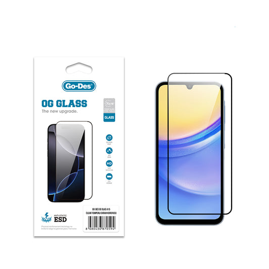 Galaxy A15 Go Des OG Glass Antistatik Temperli Cam Ekran Koruyucu Şeffaf