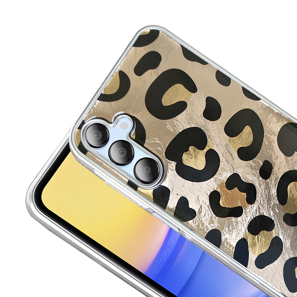 Galaxy A15 Case Patterned Zore Mep Cover Gold Leopard