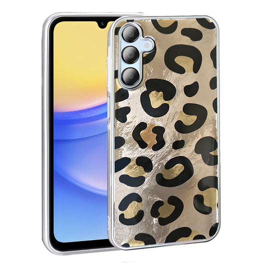 Galaxy A15 Case Patterned Zore Mep Cover Gold Leopard