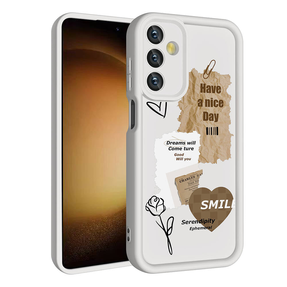 Galaxy A15 Case Camera Protection Printed Back Surface Zore Classy Cover White