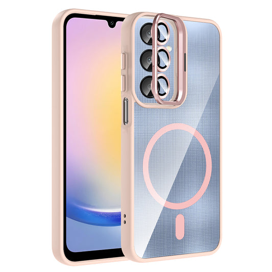 Galaxy A16 Kılıf Standlı ve Kamera Lens Hediyeli M-Safe Şarj Özellikli Zore Etro Kapak Pembe