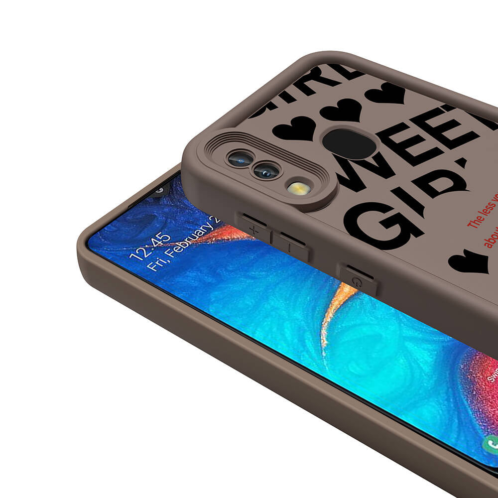 Galaxy A20 Case Camera Protection Printed Back Surface Zore Classy Cover Black
