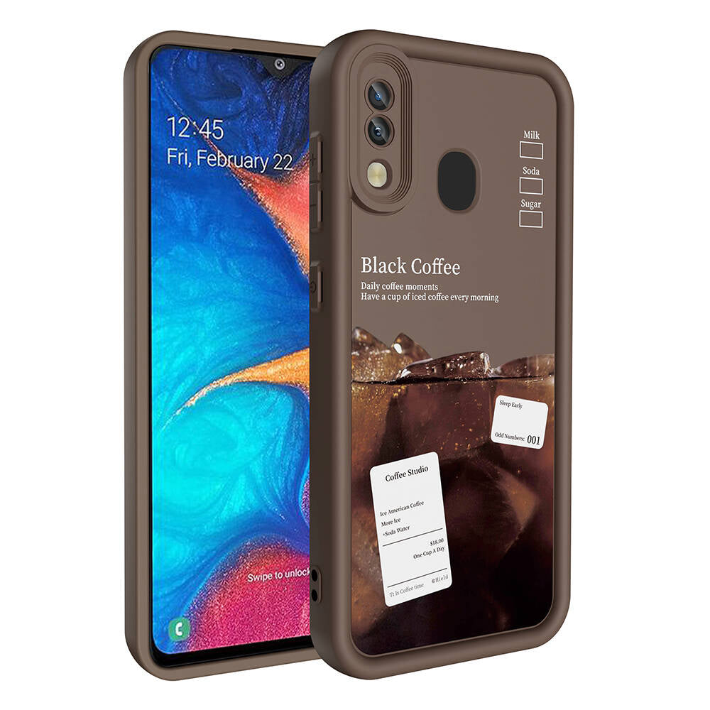 Galaxy A20 Case Camera Protection Printed Back Surface Zore Classy Cover White