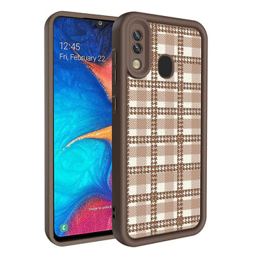 Galaxy A20 Case Camera Protection Printed Back Surface Zore Classy Cover Light Brown