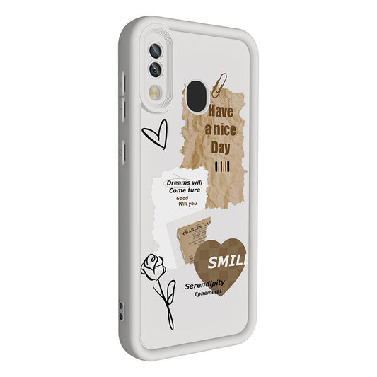 Galaxy A20 Case Camera Protection Printed Back Surface Zore Classy Cover White