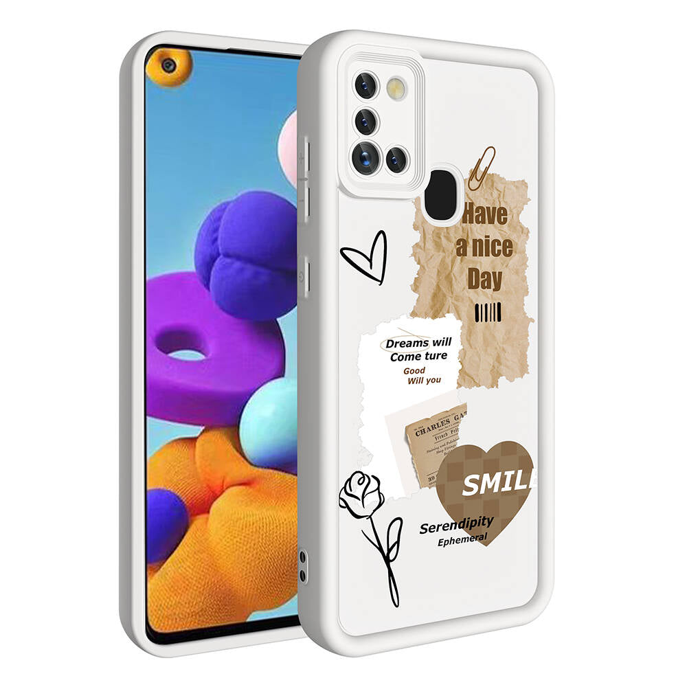 Galaxy A21S Case Camera Protection Printed Back Surface Zore Classy Cover Black