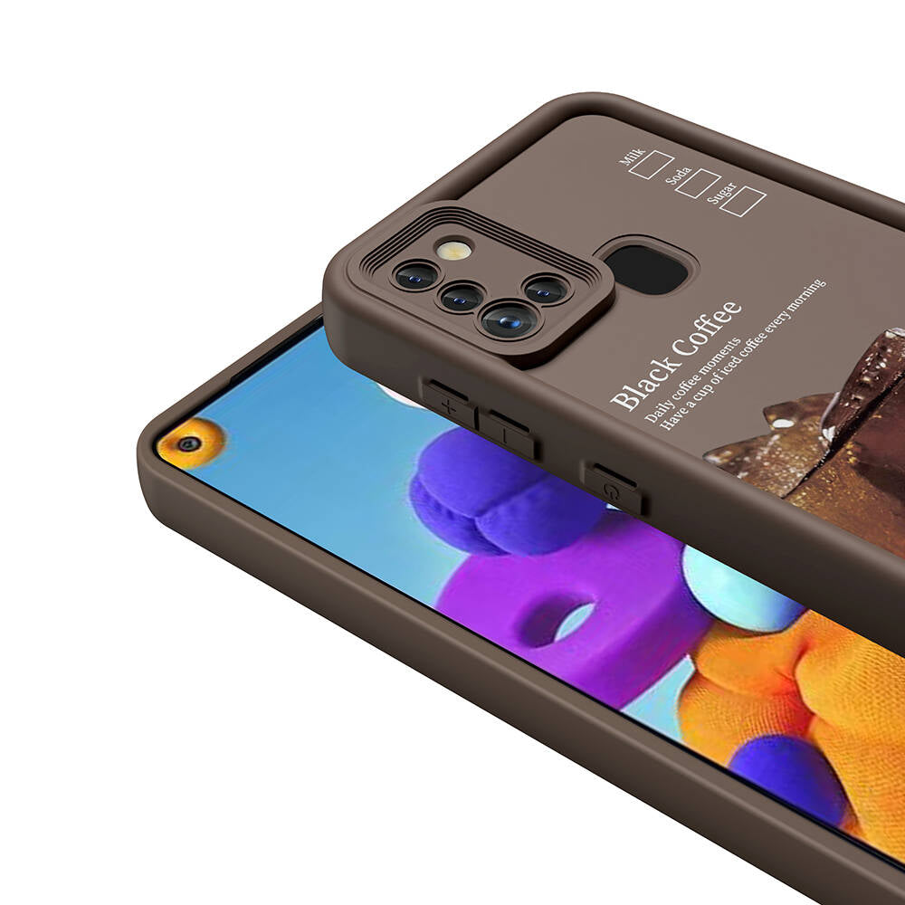 Galaxy A21S Case Camera Protection Printed Back Surface Zore Classy Cover Black