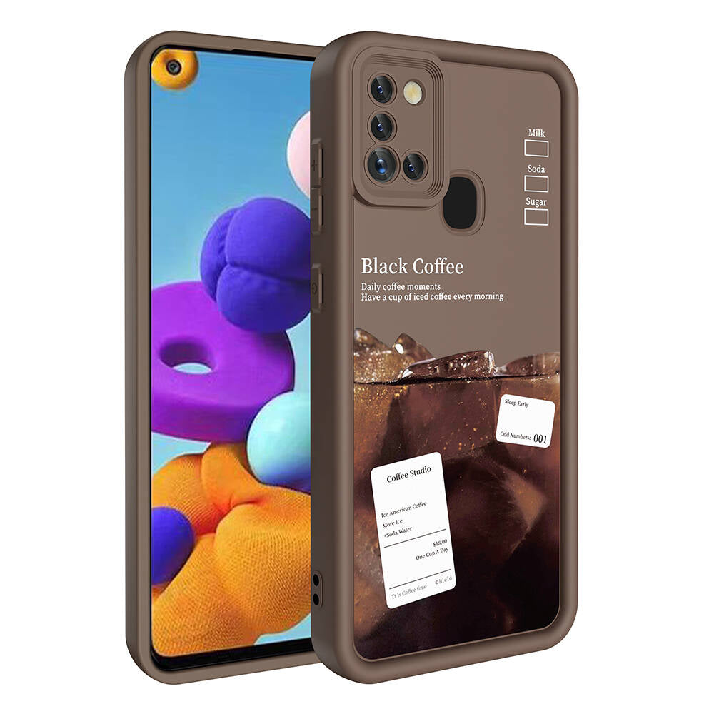 Galaxy A21S Case Camera Protection Printed Back Surface Zore Classy Cover Black