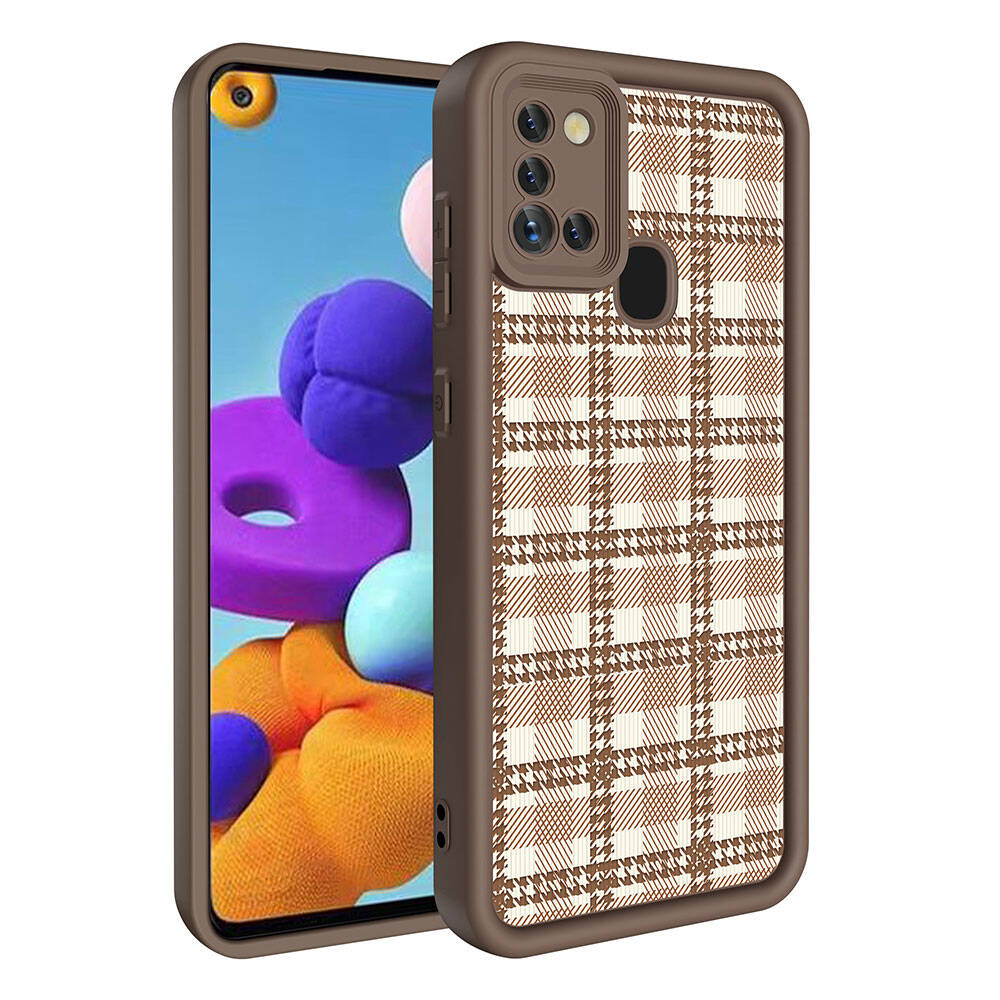 Galaxy A21S Case Camera Protection Printed Back Surface Zore Classy Cover White