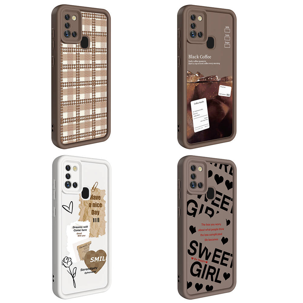 Galaxy A21S Case Camera Protection Printed Back Surface Zore Classy Cover Black