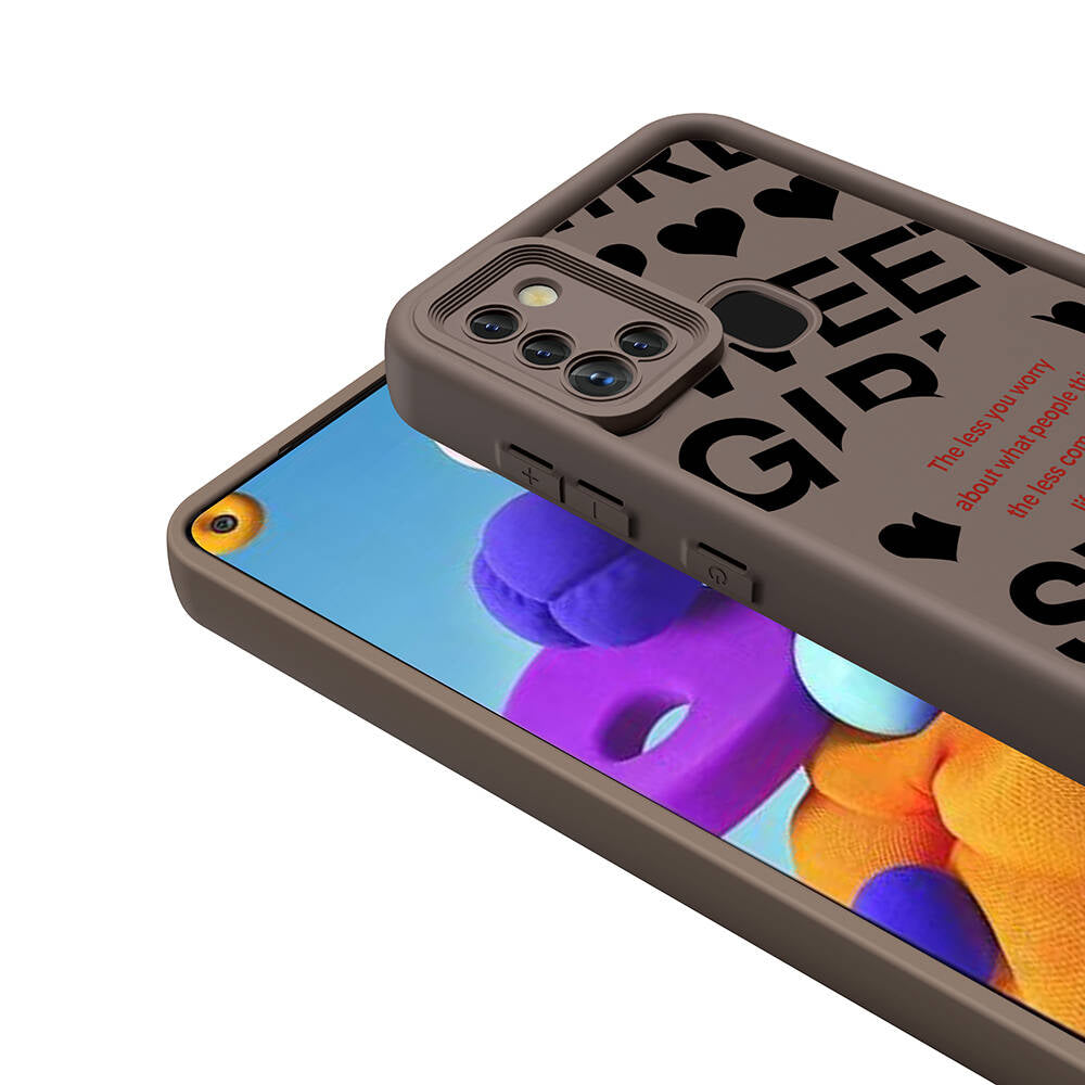 Galaxy A21S Kılıf Kamera Korumalı Baskılı Arka Yüzey Zore Klas Kapak Açık Kahve