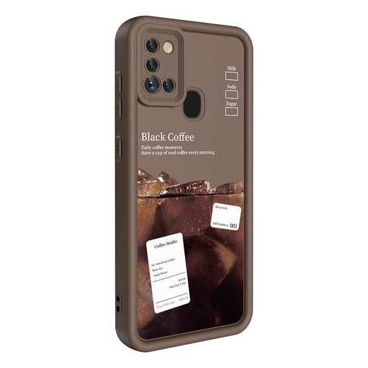 Galaxy A21S Case Camera Protection Printed Back Surface Zore Classy Cover Dark Brown