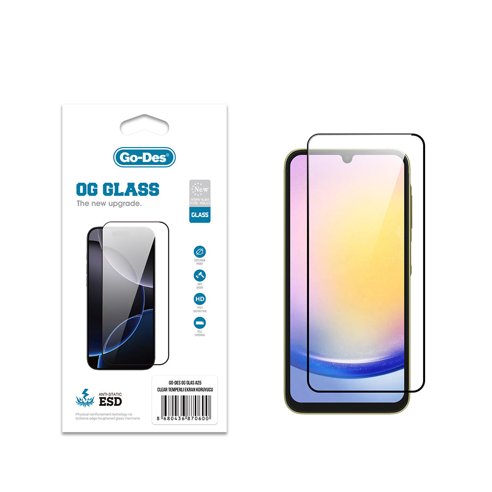 Galaxy A25 Go Des OG Glass Antistatik Temperli Cam Ekran Koruyucu Şeffaf
