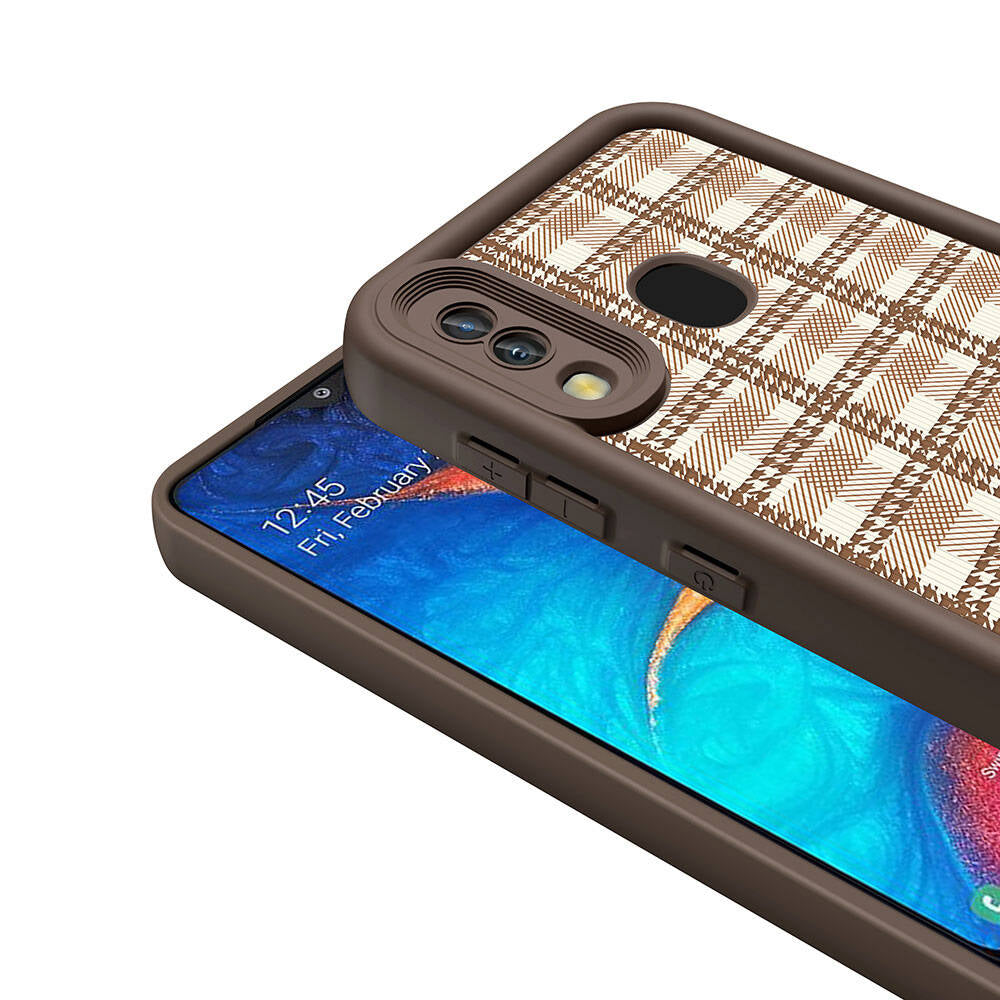Galaxy A30 Case Camera Protection Printed Back Surface Zore Classy Cover Light Brown