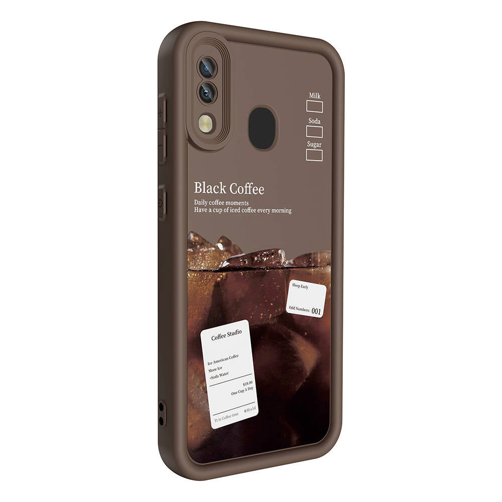 Galaxy A30 Case Camera Protection Printed Back Surface Zore Classy Cover Dark Brown