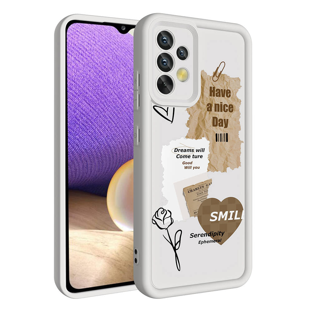 Galaxy A32 4G Case Camera Protection Printed Back Surface Zore Classy Cover White