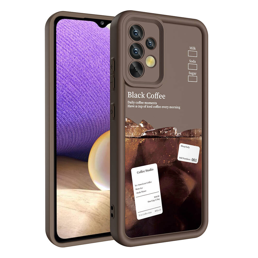 Galaxy A32 4G Case Camera Protection Printed Back Surface Zore Classy Cover Dark Brown