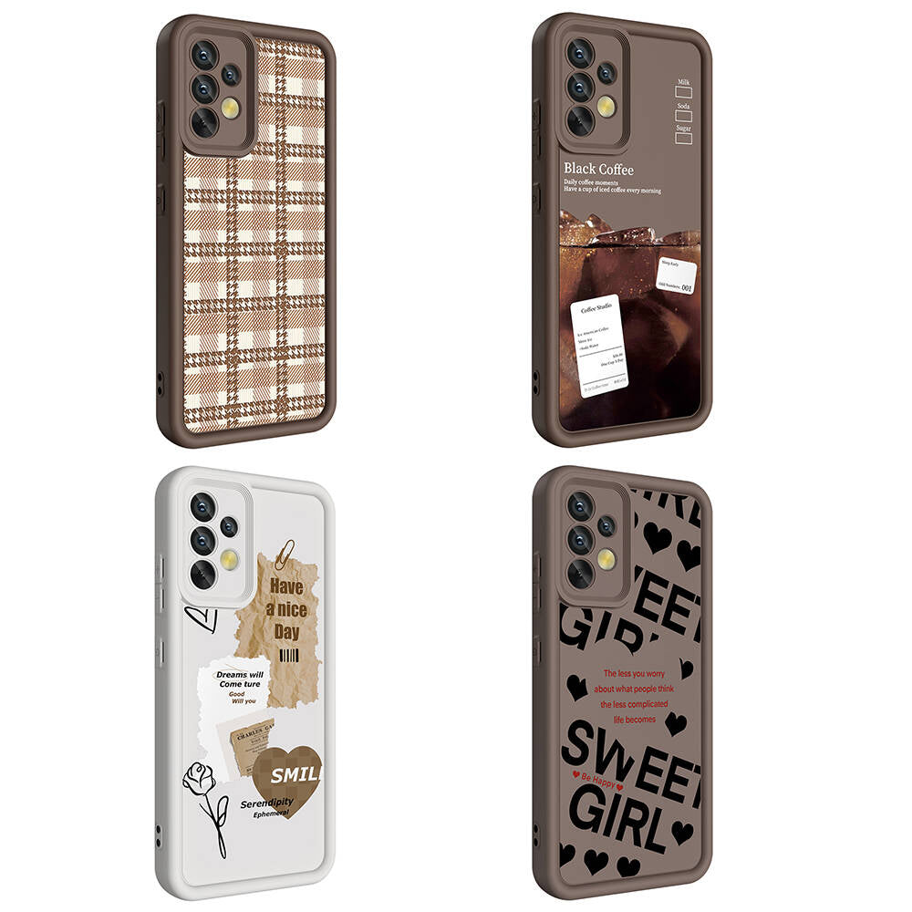 Galaxy A32 4G Case Camera Protection Printed Back Surface Zore Classy Cover White