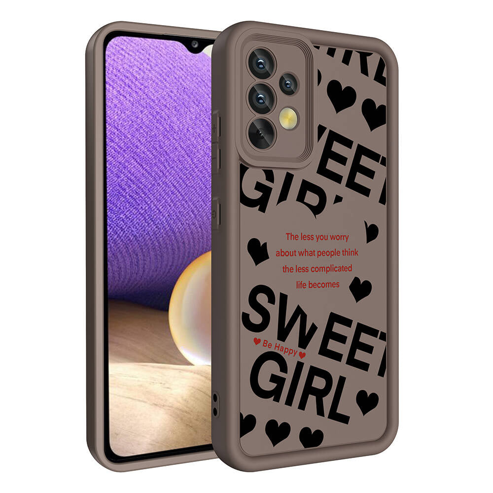 Galaxy A32 4G Case Camera Protection Printed Back Surface Zore Classy Cover White