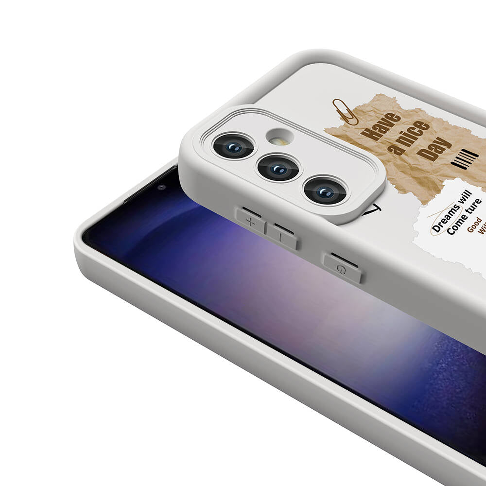 Galaxy A35 Case Camera Protection Printed Back Surface Zore Classy Cover White