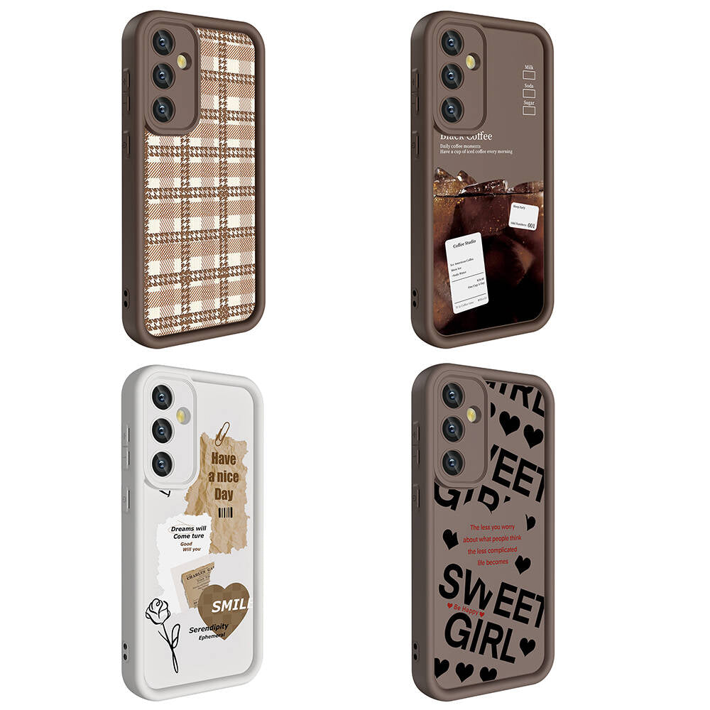 Galaxy A35 Case Camera Protection Printed Back Surface Zore Classy Cover Dark Brown