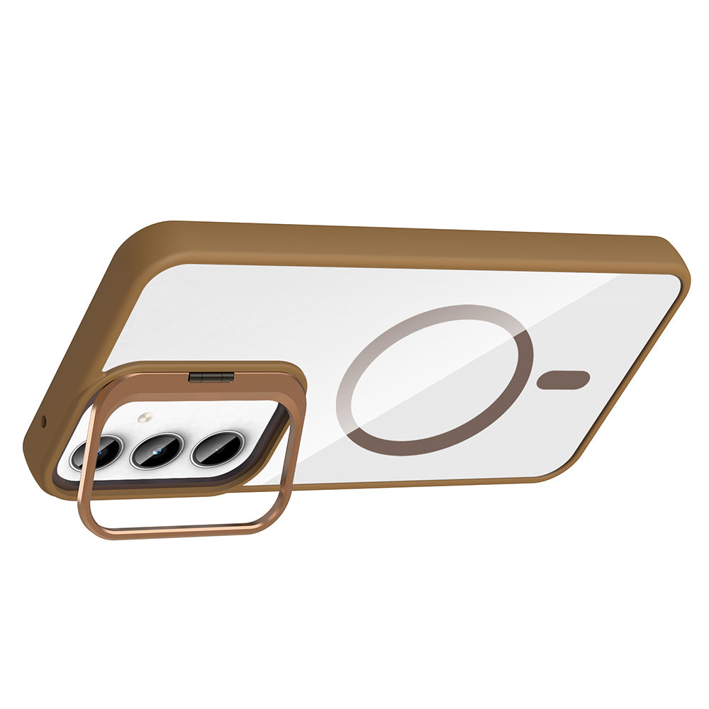 Galaxy A35 Case with Stand and Camera Lens Gift, M-Safe Charging Function, Zore Etro Cover Desert Titanium
