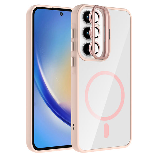 Galaxy A35 Case with Stand and Camera Lens Gift, M-Safe Charging Feature, Zore Etro Cover Pink