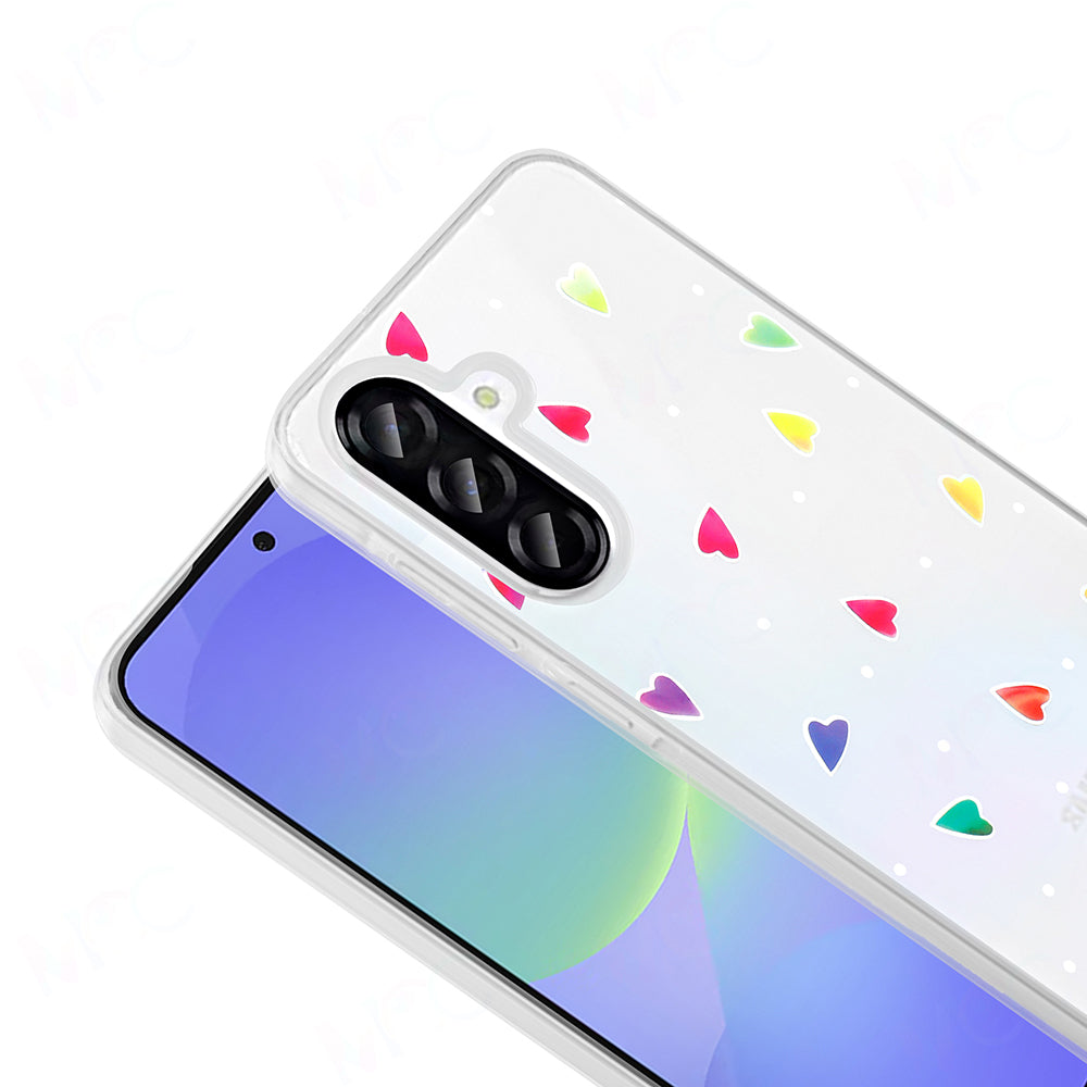 Galaxy A36 Case Transparent Figured Zore Folk Hard Cover Heart