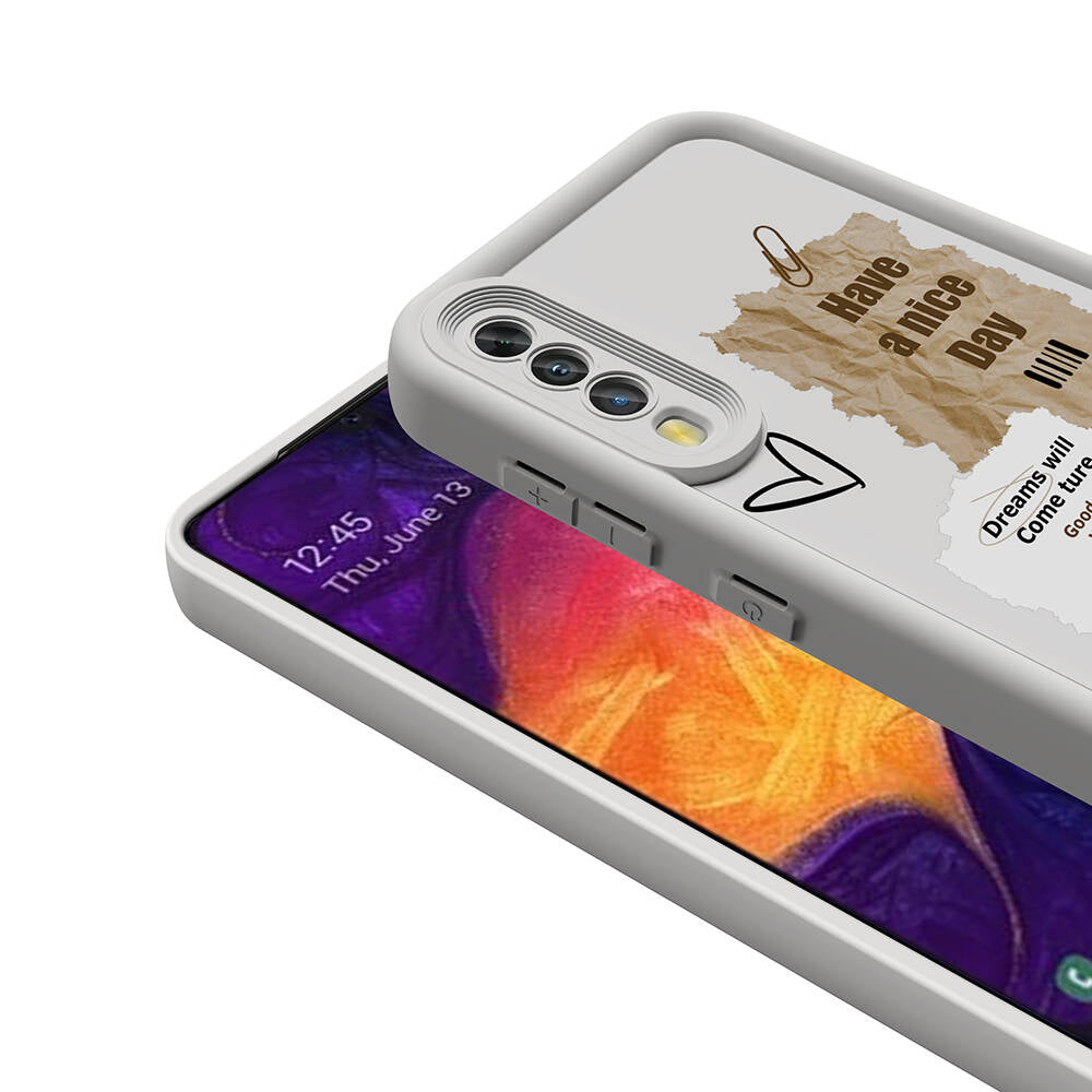 Galaxy A50 Case Camera Protection Printed Back Surface Zore Classy Cover Dark Brown