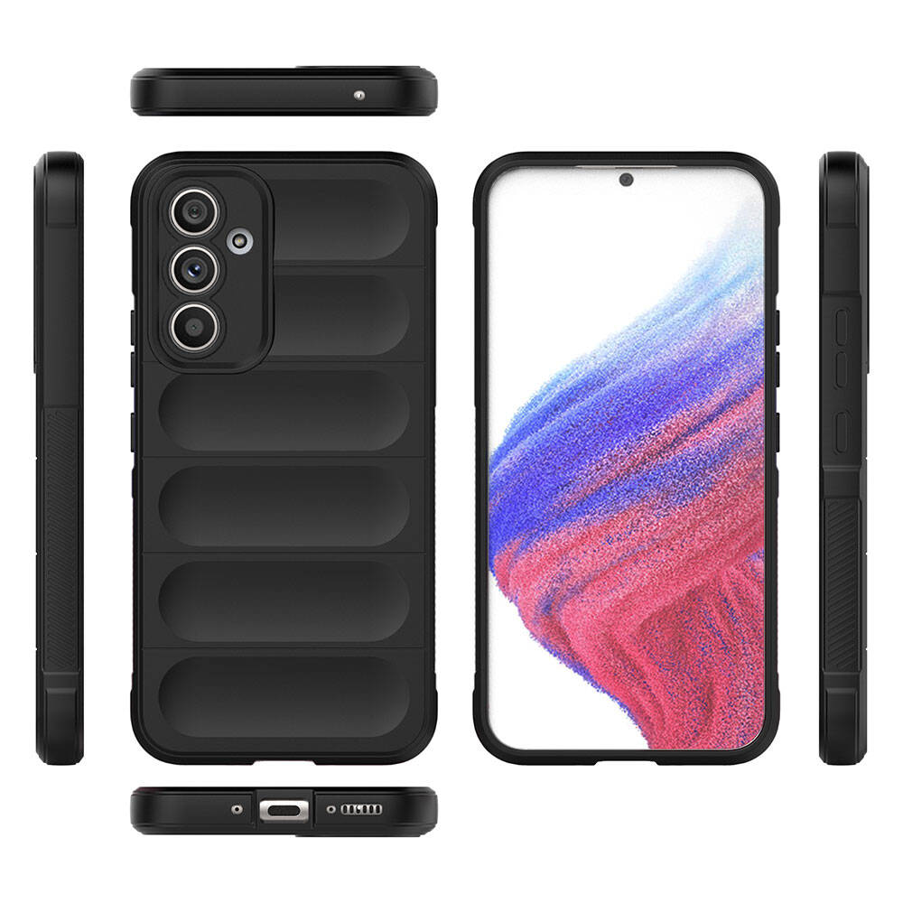 Galaxy A54 Case Flexible TPU Hollow Back Surface Design Zore Ethnic Silicone Cover Navy Blue