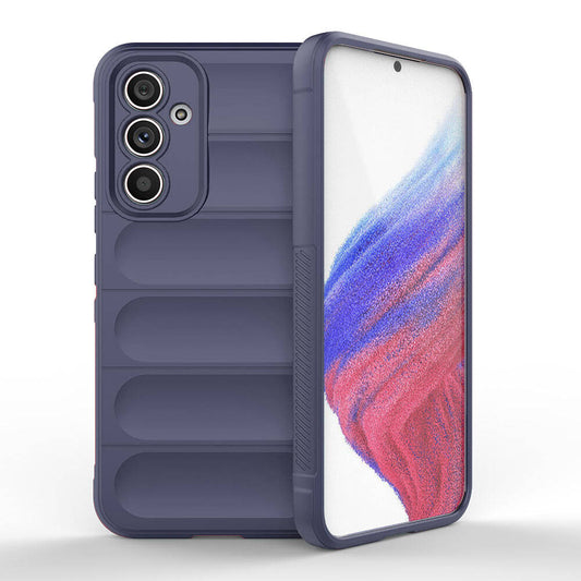 Galaxy A54 Case Flexible TPU Hollow Back Surface Design Zore Ethnic Silicone Cover Navy Blue