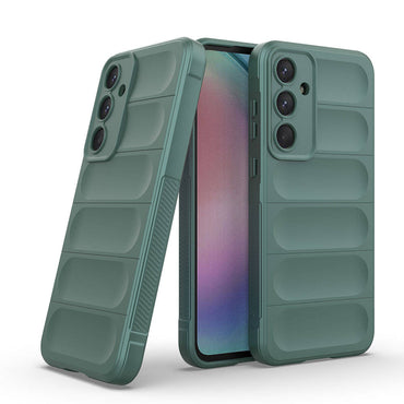 Galaxy A55 Case Flexible TPU Hollow Back Surface Design Zore Ethnic Silicone Cover Dark Green