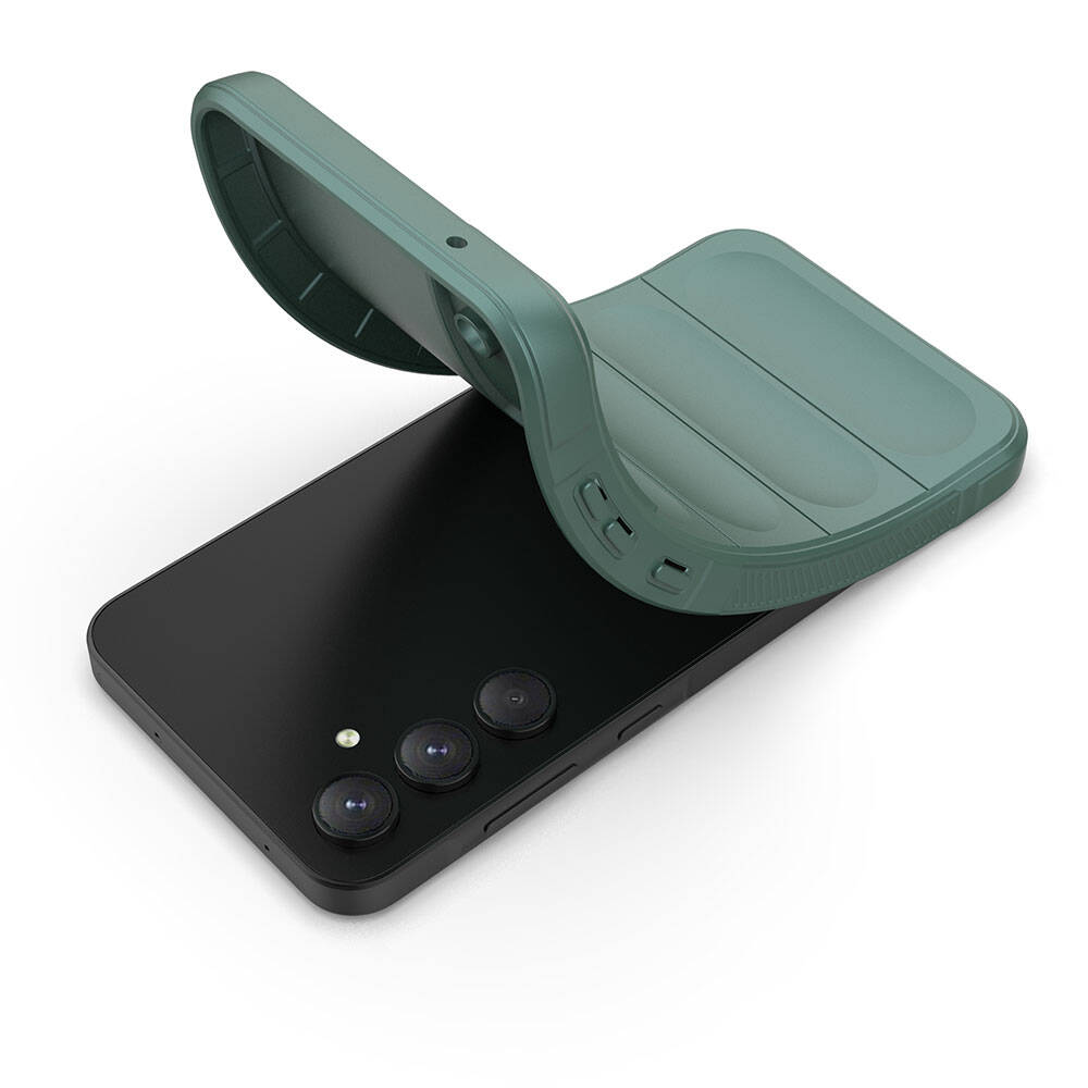 Galaxy A55 Case Flexible TPU Hollow Back Surface Design Zore Ethnic Silicone Cover Dark Green