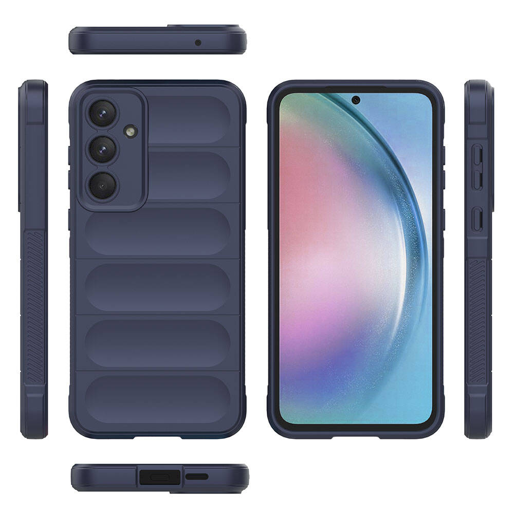 Galaxy A55 Case Flexible TPU Hollow Back Surface Design Zore Ethnic Silicone Cover Navy Blue