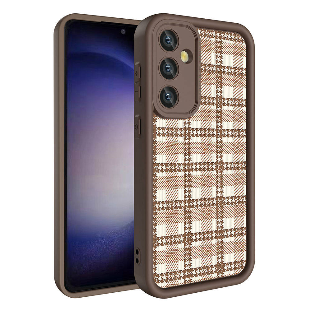 Galaxy A55 Case Camera Protection Printed Back Surface Zore Classy Cover Light Brown