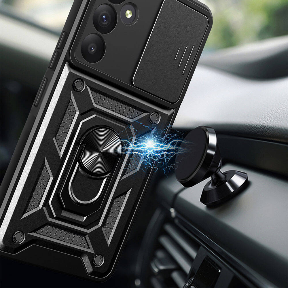 Galaxy A55 Case Magnetic Stand Camera Protection Zore Sliding Vega Cover Black