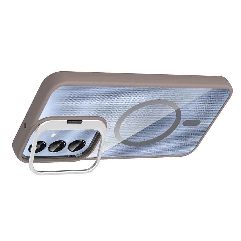 Galaxy A56 Case with Stand and Camera Lens Gift Zore Etro Cover Gray