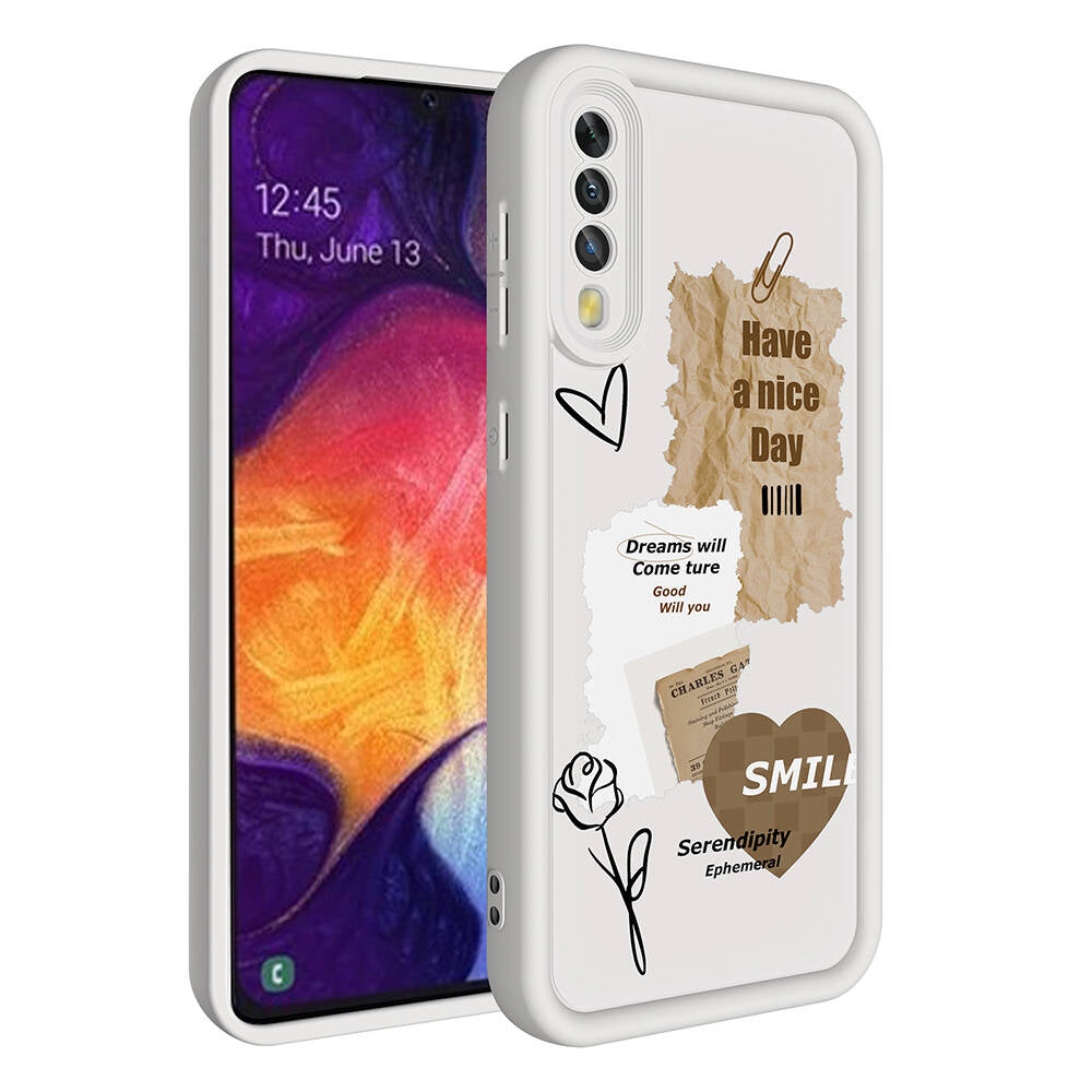 Galaxy A70 Case Camera Protection Printed Back Surface Zore Classy Cover White