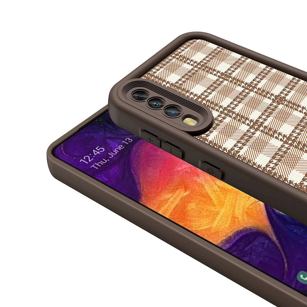 Galaxy A70 Case Camera Protection Printed Back Surface Zore Classy Cover Dark Brown