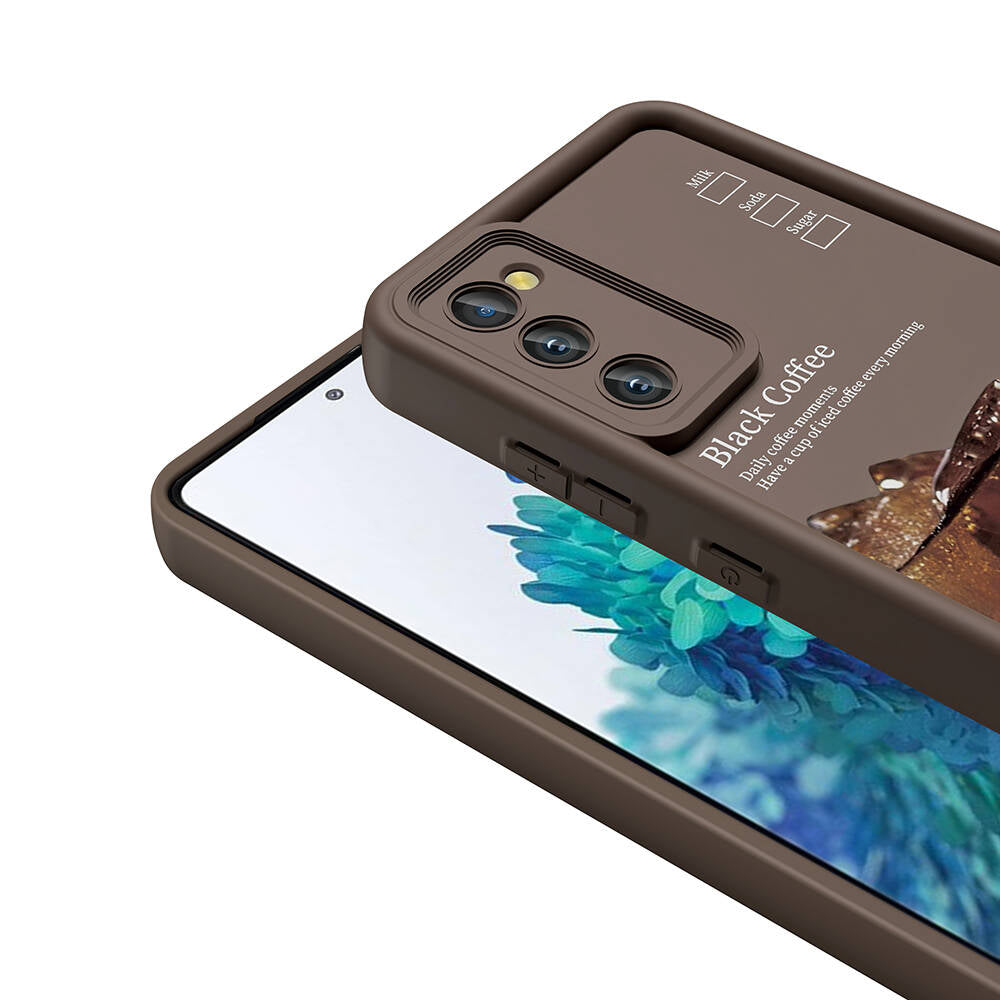Galaxy S20 FE Case Camera Protection Printed Back Surface Zore Classy Cover Dark Brown