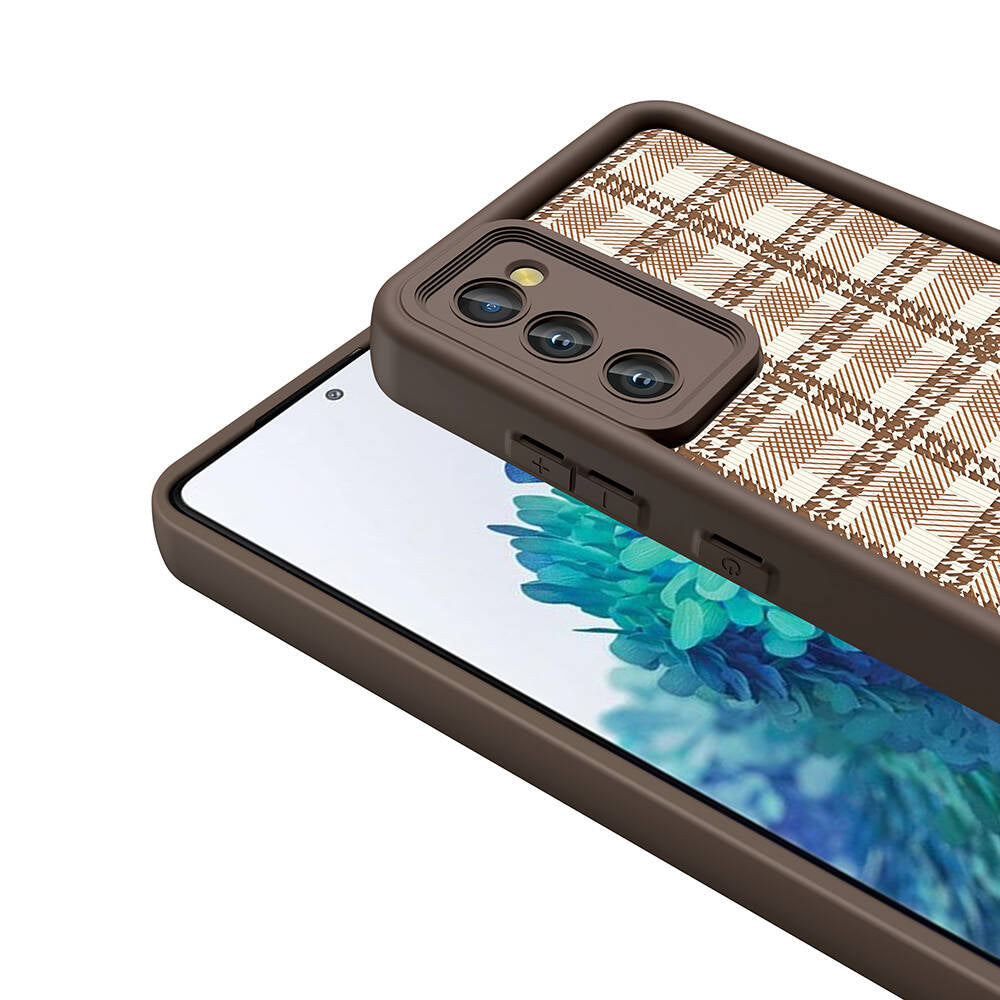 Galaxy S20 FE Case Camera Protection Printed Back Surface Zore Classy Cover Dark Brown