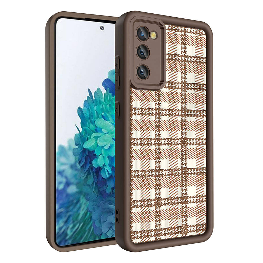 Galaxy S20 FE Case Camera Protection Printed Back Surface Zore Classy Cover Dark Brown