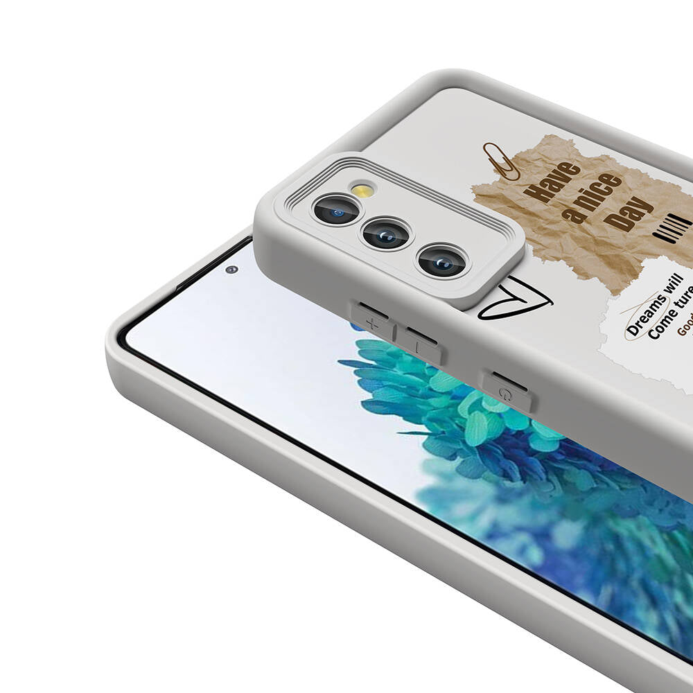 Galaxy S20 FE Case Camera Protection Printed Back Surface Zore Classy Cover White