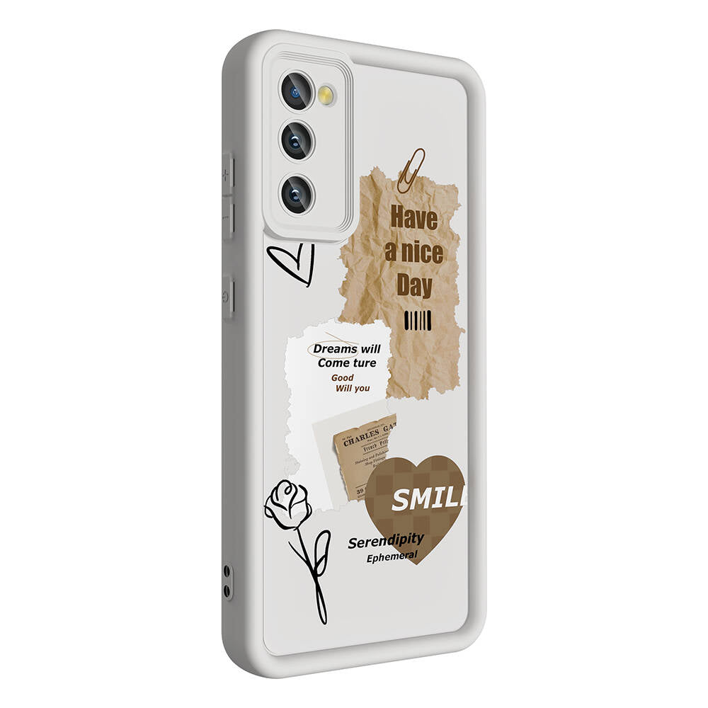 Galaxy S20 FE Case Camera Protection Printed Back Surface Zore Classy Cover White