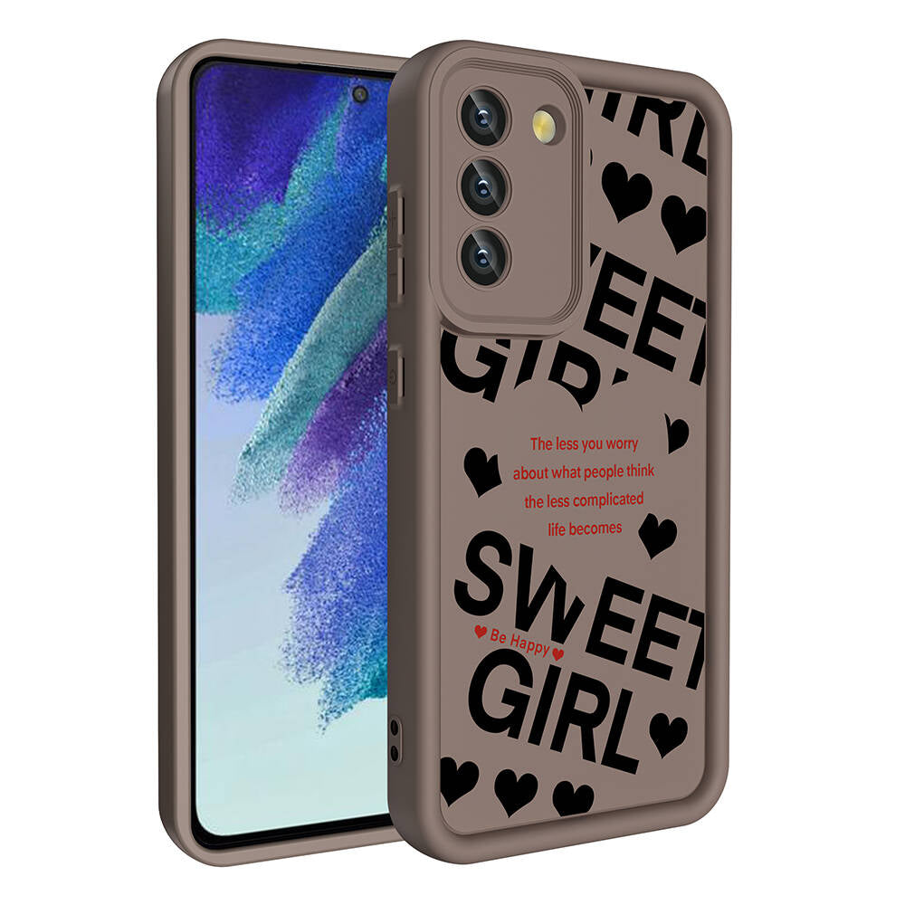 Galaxy S21 FE Case Camera Protection Printed Back Surface Zore Classy Cover Light Brown