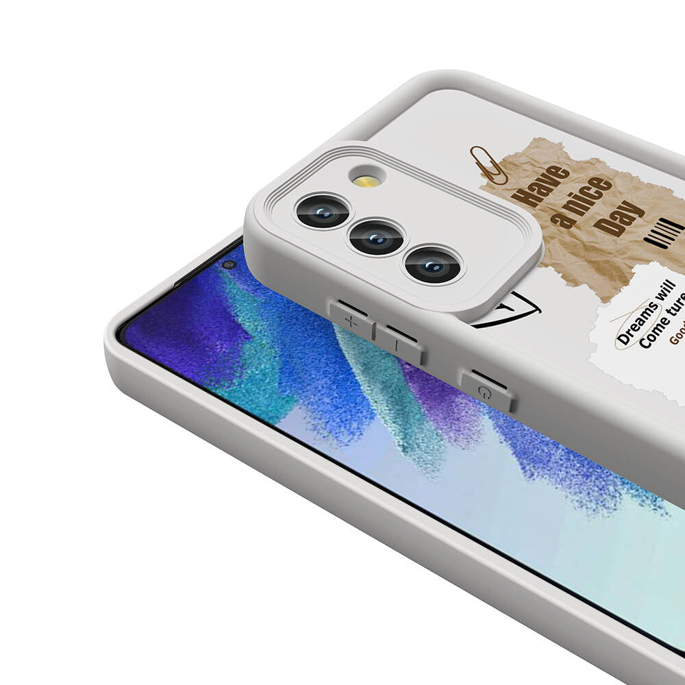 Galaxy S21 FE Case Camera Protection Printed Back Surface Zore Classy Cover White